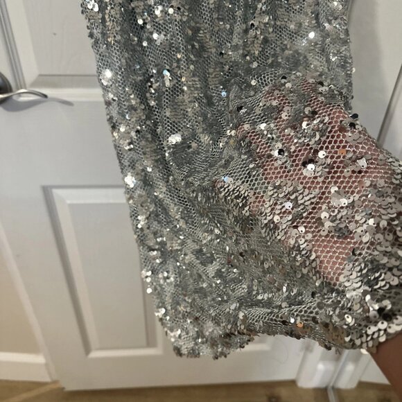 NWT Zara Medium Silver Netted Sequin Midi Skirt 8779 452 808 - Picture 4 of 6